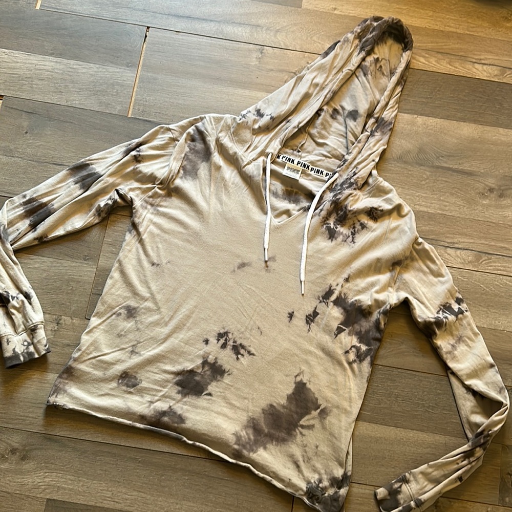 Pink light and dark grey tie dye T shirt hoodie